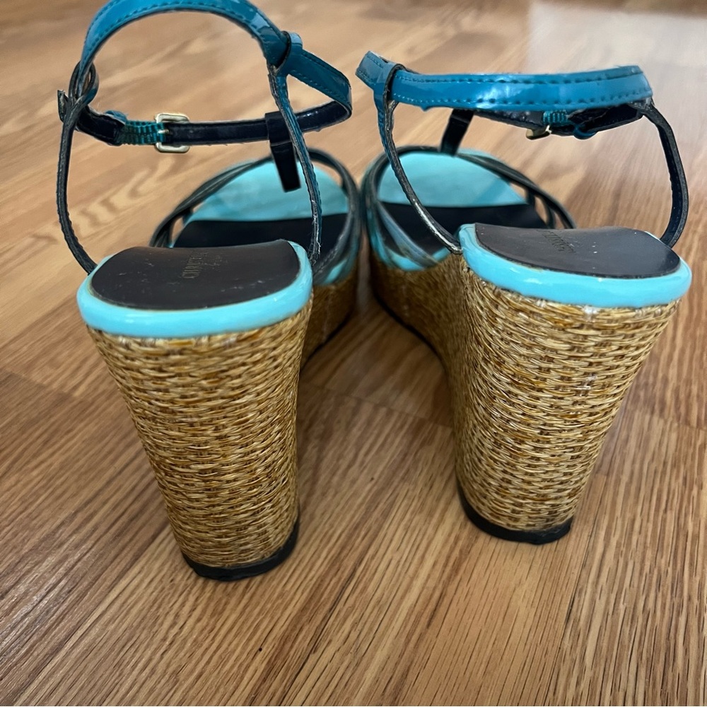 Christian Siriano for Payless wedge‎ Strappy sandals sz 9.5 turquoise t strap - Picture 7 of 14
